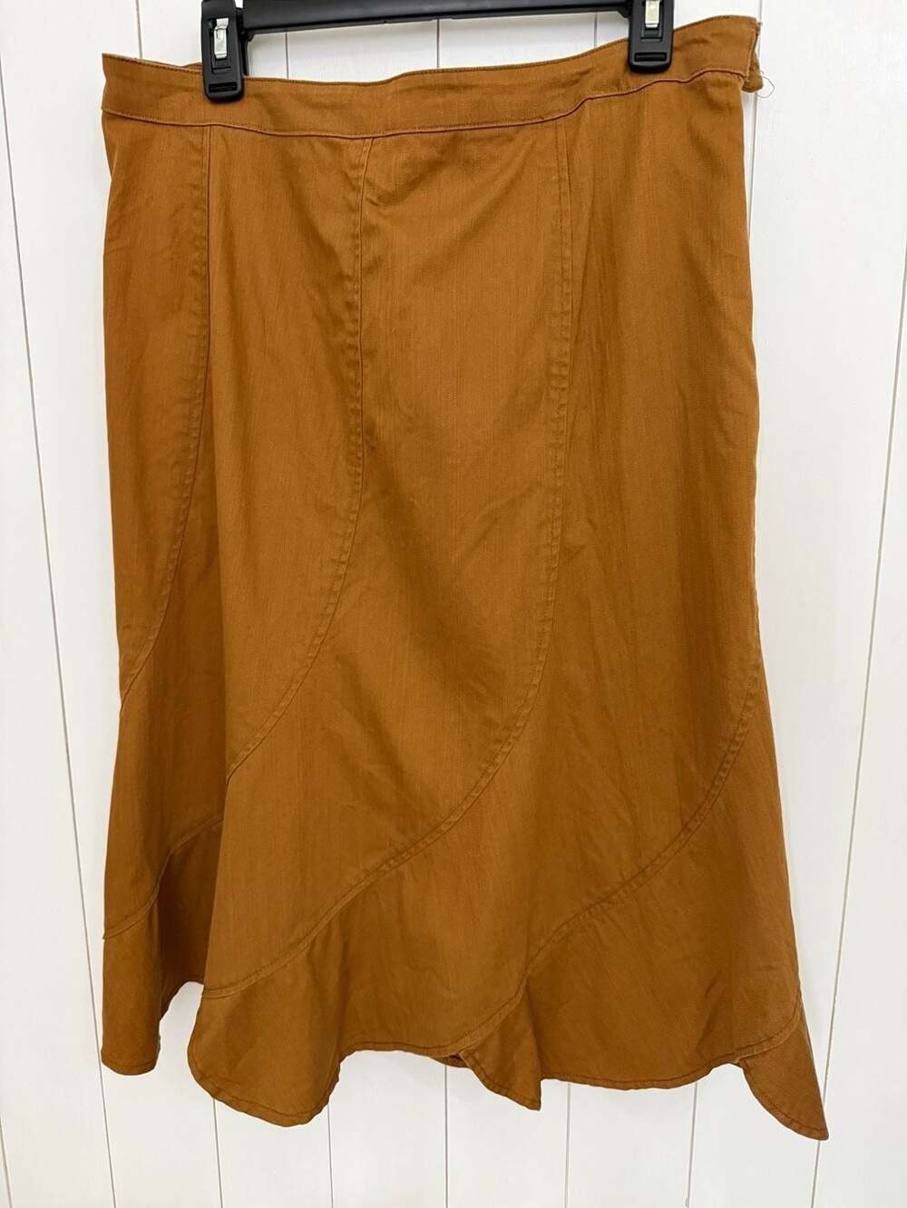 Multiples Skirt Size 14 Brown Cotton Blend Midi Ruffle Hem